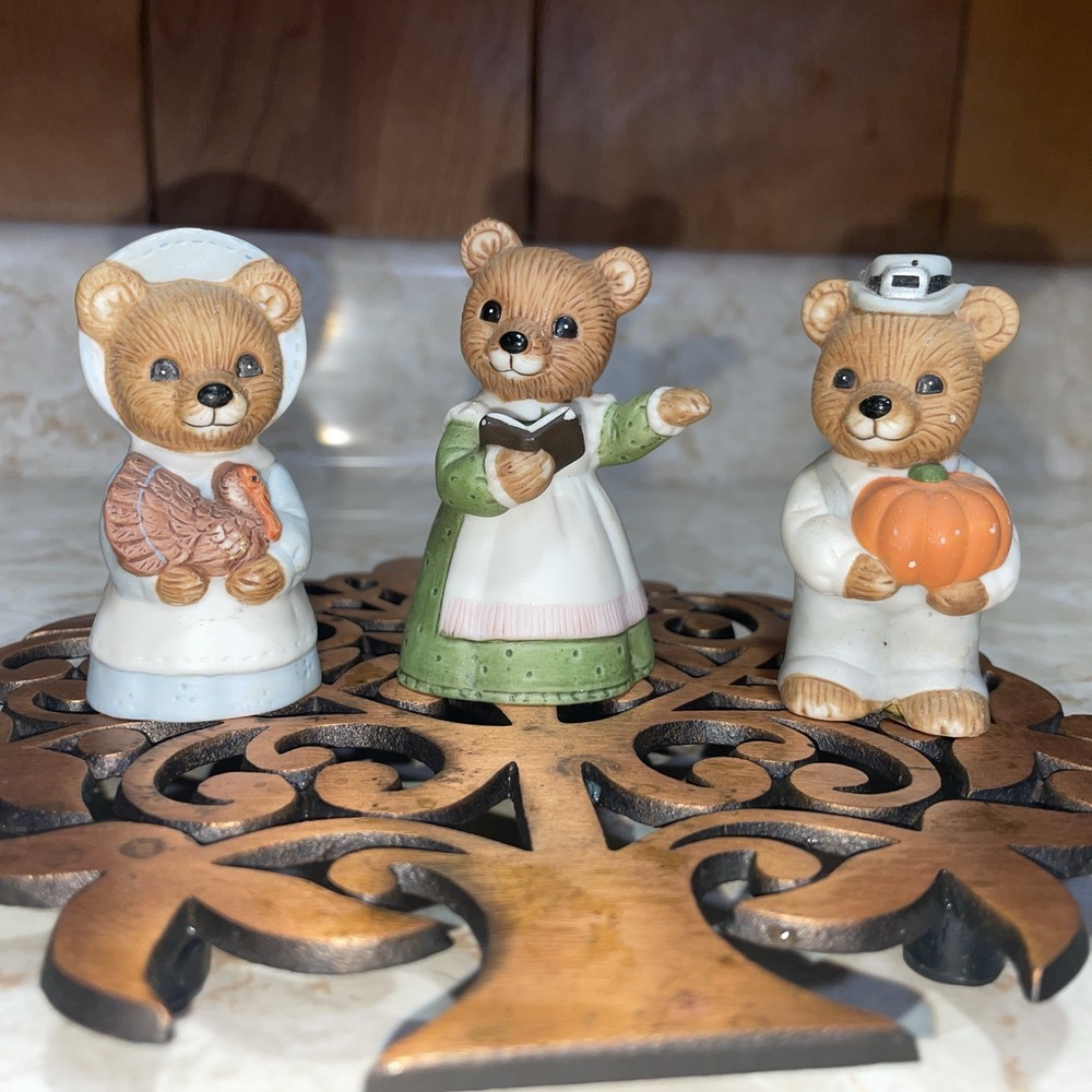 Vintage Homco Ceramic Bears Fall Pumpkin Turkey Book Set‎ of 3